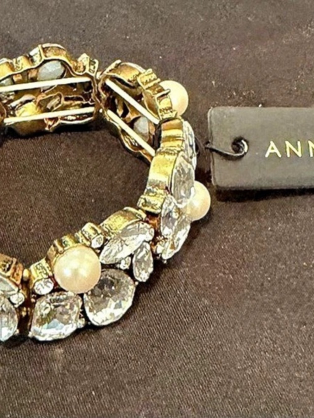 Ann Taylor Crystal & Pearl Link Bracelet in Gold NWT